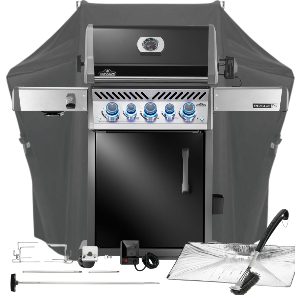 Napoleon Gasgrill SET Rogue PRO-S 425 mit Gußrosten, Schwarz, inkl. Drehspieß, Abdeckhaube & Zubehör  RPS425RSIBPK-2-DE-R