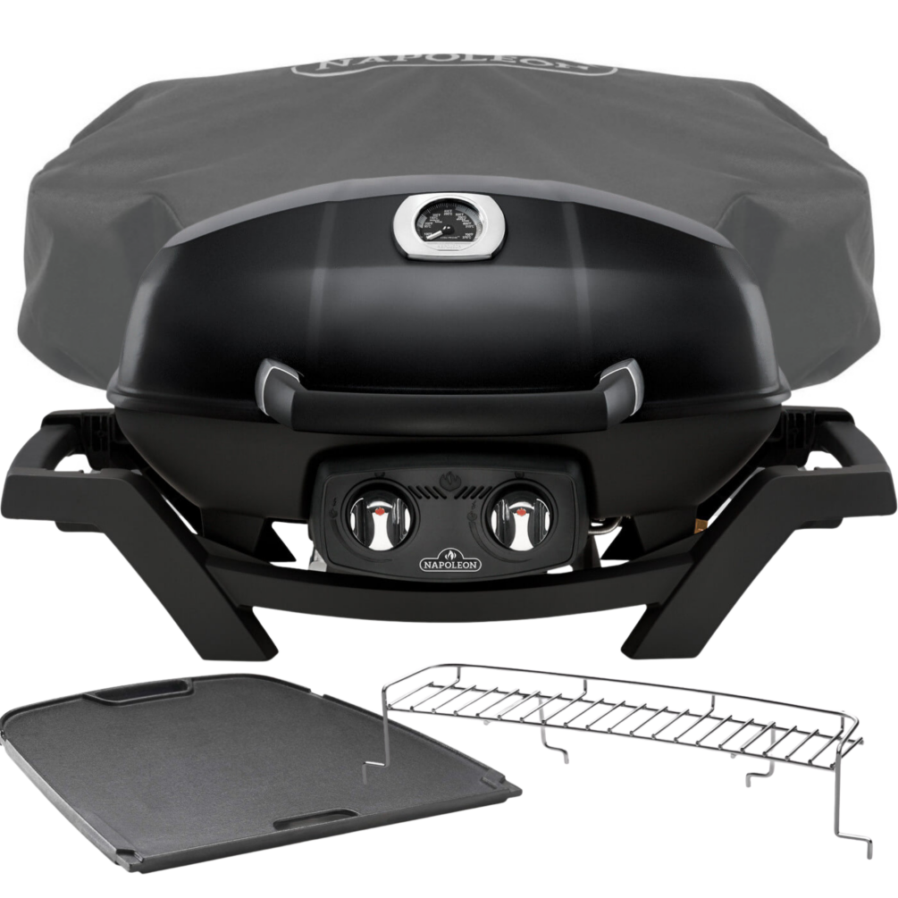 Napoleon SET Gasgrill TravelQ PRO285 inkl. Plancha, Warmhalterost & Abdeckhaube PRO285-BK-DE-A