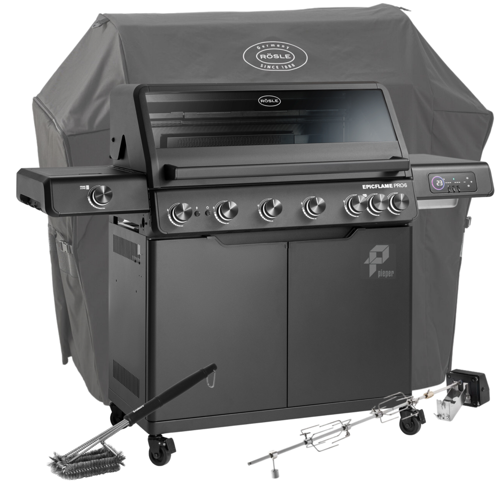 Rösle Smart Gasgrill Epicflame Pro 6 Mod.2026 inkl. Abdeckhaube, Drehspieß & Bürste 251166-Set