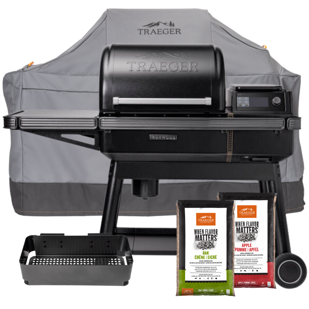 Traeger Pelletgrill Ironwood inkl. Abdeckhaube & Ablagefach + 2x 9kg Pellets  TFB61RLGI