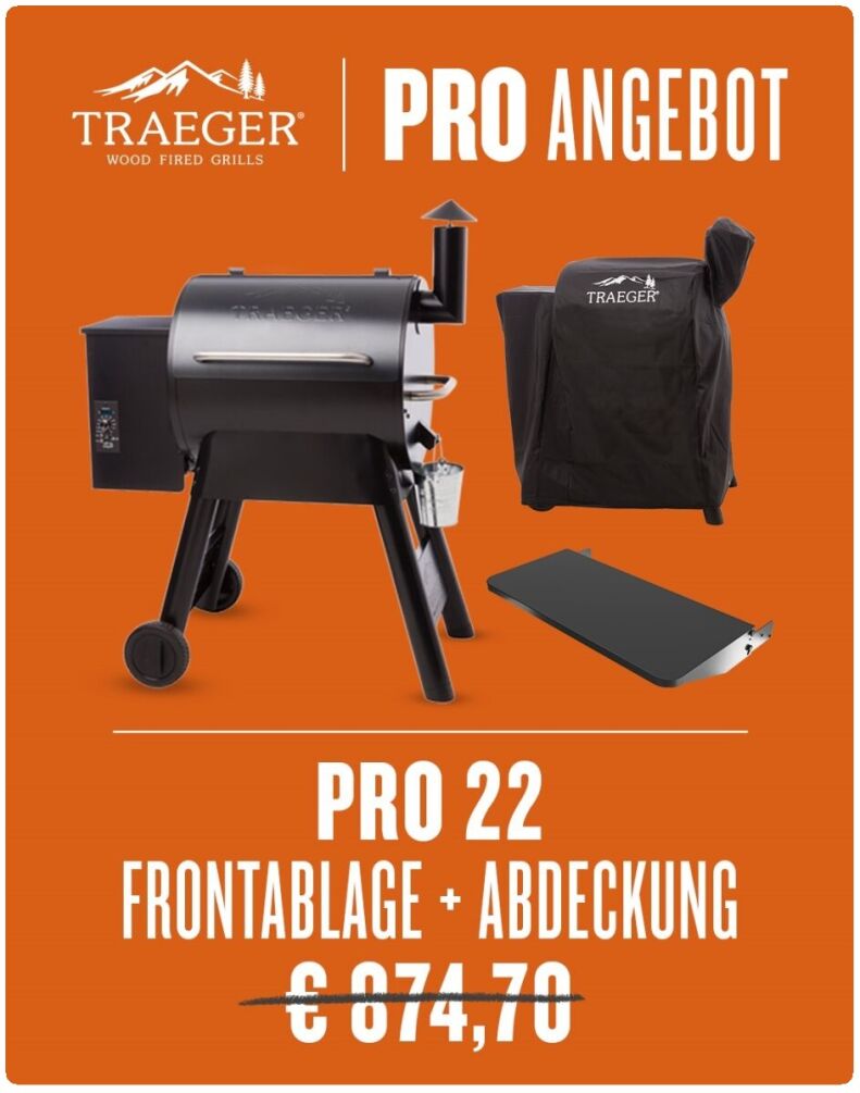 Traeger Starter-Set Pelletgrill Pro Serie 22 inkl. Abdeckhaube & Frontablage TFB57PUBE- SET
