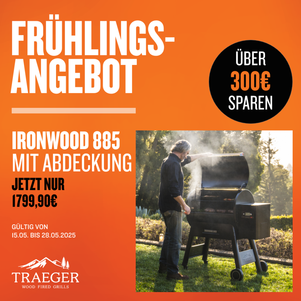 Traeger Pelletgrill Ironwood 885 inkl. Abdeckhaube + 2x 9kg Pellets TFB89BLFC