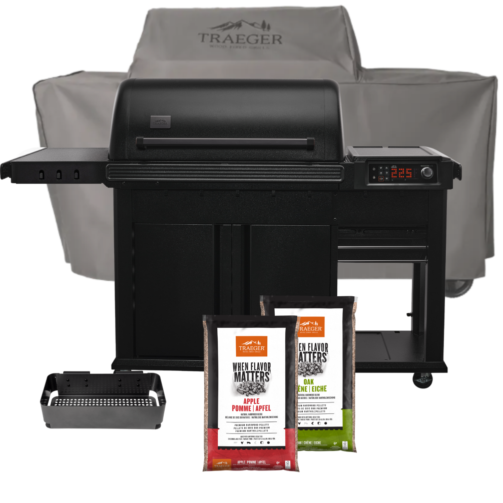 Traeger Pelletgrill Woodridge Elite INTL. inkl. Abdeckhaube & Ablagefach + 2x 9kg Pellets  TFC97XLHI Set