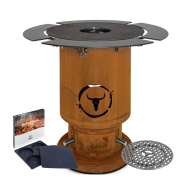 Moesta Feuerplattengrill  Bandit 2.0 FirePlace inkl. 4 x Ablagebretter schwarz/-oben + Sizzle Rost & Burgerpresse