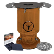 Moesta Feuerplattengrill  Bandit 2.0 FirePlace inkl. 2 x Ablagebretter grau/-oben + Sizzle Rost & Burgerpresse
