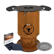 Moesta Feuerplattengrill  Bandit 2.0 FirePlace inkl. 2 x Ablagebretter schwarz/-oben + Sizzle Rost & Burgerpresse