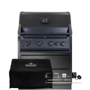 Napoleon Einbau/- Built-In Gasgrill 300 Series Mattschwarz mit Untergestell, Abdeckhaube & Drehspieß