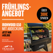 Traeger Pelletgrill  Ironwood 650 inkl. Abdeckhaube + 2x 9 kg Pellets 