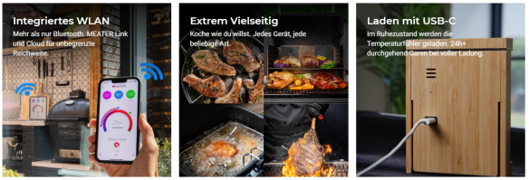 MEATER Pro XL Smart Thermometer Block inkl. Grillbuch Webers Grillen
