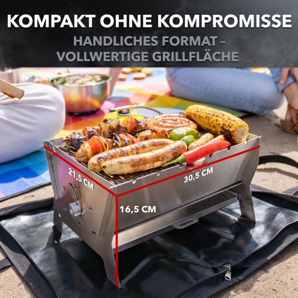 OVICUE Starter-Set Edelstahl Gas- & Holzkohle Steckgrill L inkl. Tasche & Gaskartusche 500gr