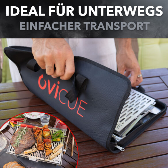 OVICUE Edelstahl Gas- & Holzkohle Steckgrill L inkl. Tasche 