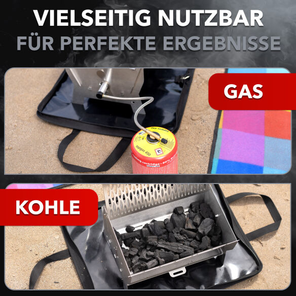 OVICUE Edelstahl Gas- & Holzkohle Steckgrill L inkl. Tasche 