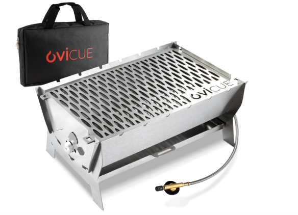 OVICUE Edelstahl Gas- & Holzkohle Steckgrill L inkl. Tasche 